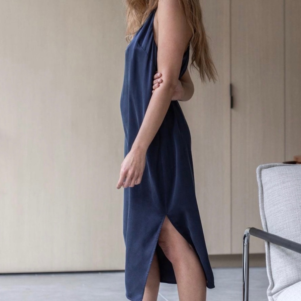 Lunya Washable Silk Cami Slip Dress Navy/ Black